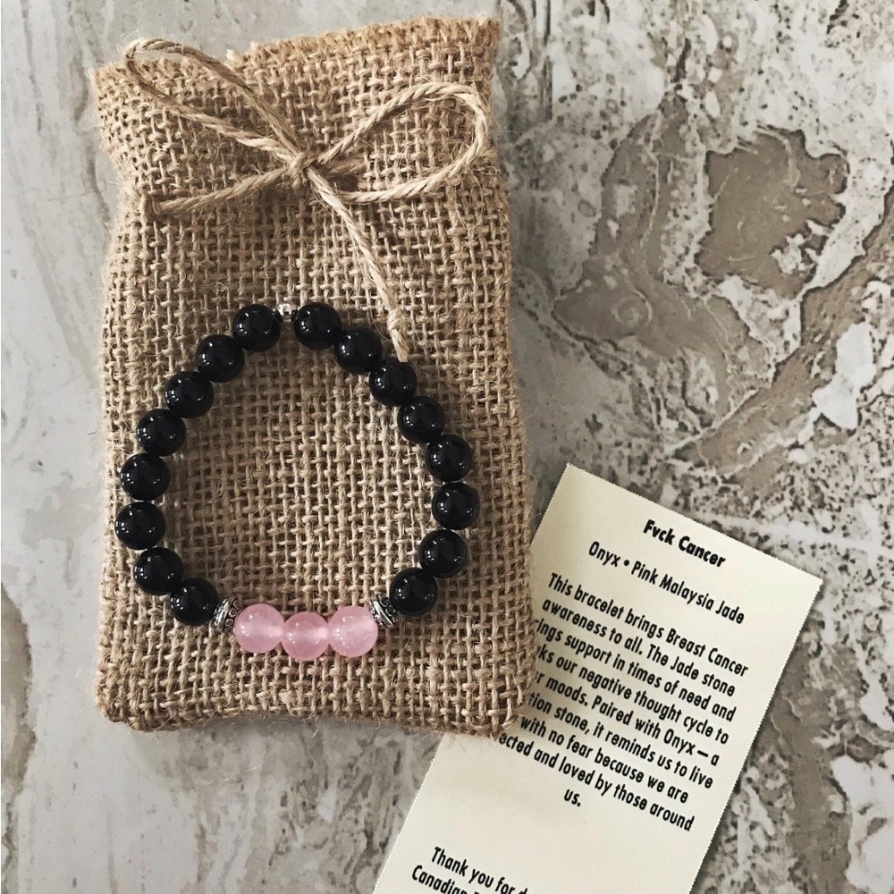 Breast Cancer Awareness - Onyx & Pink Malaysia Jade Natural Stone Bracelet - Picture 5 of 5